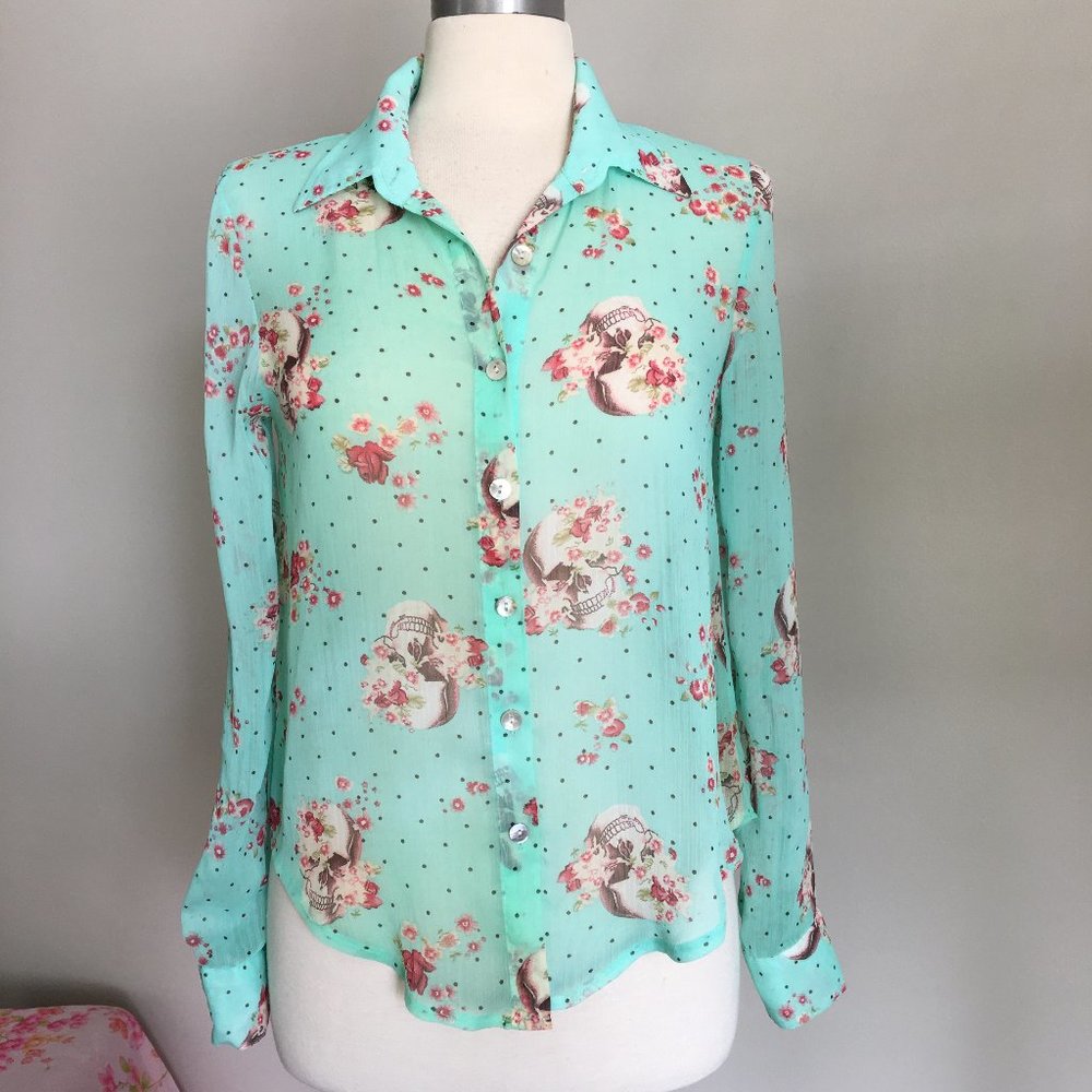 About a Girl Button Down Skull Blouse